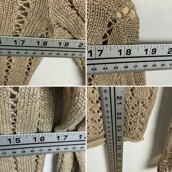 Vintage CDG 100% Linen Tan Knit Cardigan Sweater Cutout Lightweight Hong Kong L - Picture 10 of 13